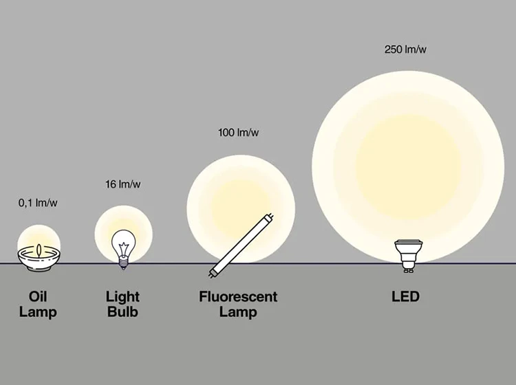 So sánh hiệu suất chiếu sáng của một số loại đèn phổ biến